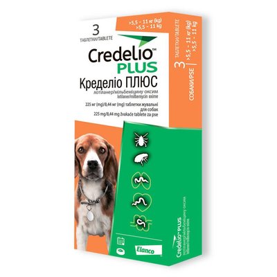 CREDELIO PLUS DOG TAB пероральний ендектоцид для собак вагою 5,5 - 11 кг CA5482003GN фото