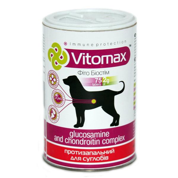 Vitomax з глюкозаміном та хондроітином, протизапальний для суглобів собак 75 таблеток VMX20009 фото