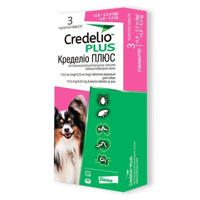 CREDELIO PLUS DOG TAB пероральний ендектоцид для собак вагою 2,8 - 5,5 кг CA5484003GN фото