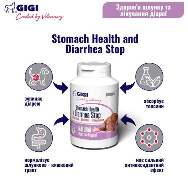 GiGi Stomach Health & Diarrhea Stop N80 (tab) / Стомач Хелс & Діарея Стоп N80 (таб) (1табл. на 10кг)