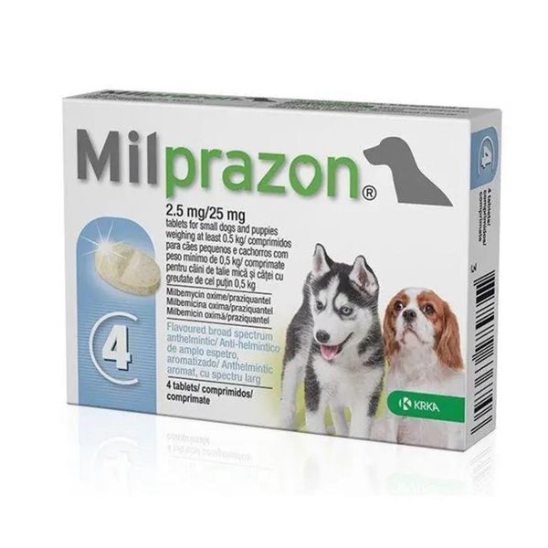 Мілпразон цуценя/дрібні собаки 2,5мг/25мг №4 таб блістер